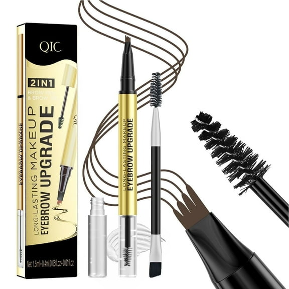 4 Tip Microblading Eyebrow Pencil, 2-in-1 Eyebrow Pen and Sealing Brow Gel, Waterproof Long-lasting Magic Eyebrow Pencil for Natural Makeup(Black brown)