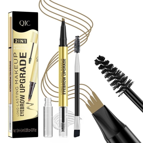 4 Tip Microblading Eyebrow Pencil, 2-in-1 Eyebrow Pen and Sealing Brow Gel, Waterproof Long-lasting Magic Eyebrow Pencil for Natural Makeup(Light Brown)