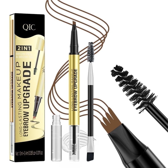 4 Tip Microblading Eyebrow Pencil, 2-in-1 Eyebrow Pen and Sealing Brow Gel, Waterproof Long-lasting Magic Eyebrow Pencil for Natural Makeup(Brown)