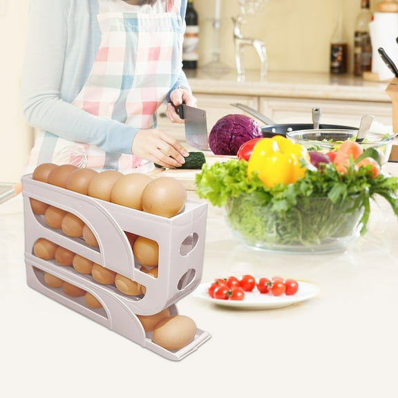 4 Tires Eggs Dispenser, Automatic Eggss Rolling Machine, Eggss Storage Box, Refrigerator Side Door Eggss Storage Box, Kitchen Eggss Storage Box, Egg Dispenser for Refrigerator Countertop Cabinet