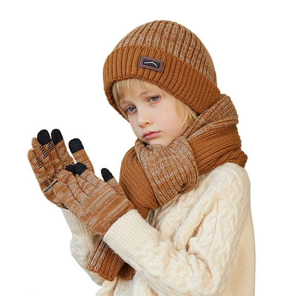 4 To 10 Years Old Children Winter Hat Scarf And Gloves Three Piece Outdoor Warm And Knitted Woolen Hat Size One Size