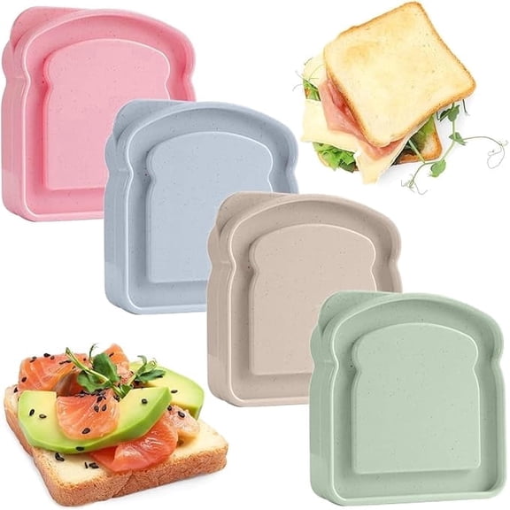 4 Toast Shape Sandwich Box, 14Oz Sliced Toast Box Adult Sandwich Bread Boxes Reusable Allow Microwave Heating and Frozen Preservation