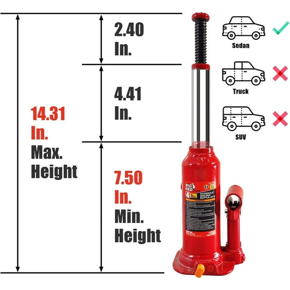 4 Ton Hydraulic Bottle Jack with Carrying , 8000 lb Capacity,