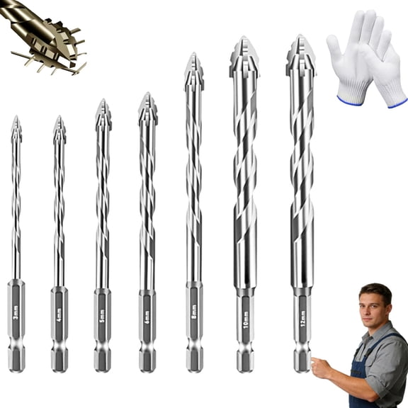 4 Tooth Eccentric Drill Bit, Four-Flute Sawtooth Eccentric Drill Bit Set, Multipurpose Masonry Bits for Tile Concrete Brick, Hex Shank Heavy Duty Tool, Cross Head for Glass Wood (ColorB)