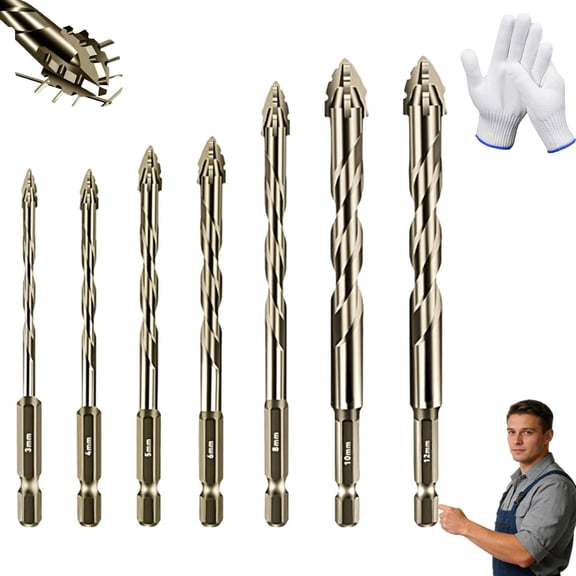 4 Tooth Eccentric Drill Bit, Four-Flute Sawtooth Eccentric Drill Bit Set, Multipurpose Masonry Bits for Tile Concrete Brick, Hex Shank Heavy Duty Tool, Cross Head for Glass Wood (ColorA)