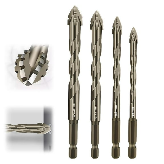 4 Tooth Eccentric Drill Bit,High Strength 4 Flute Sawtooth Drill Bit Set for Stone Glass Concrete Wood Brick Metal, Short Bits Dry Drills (6+8+10+12mm)