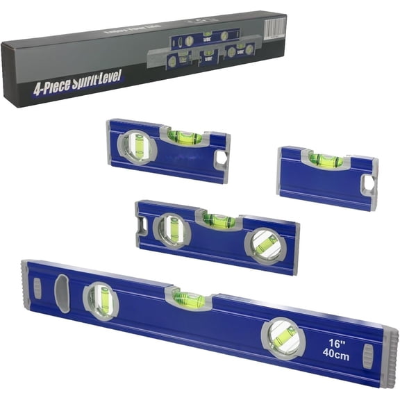 4- Torpedo Level Set, Aluminium Alloy Spirit Level Included 16", 7", 5", 4" Leveler with 180?/90?/45? Bubbles, Clear, Green.