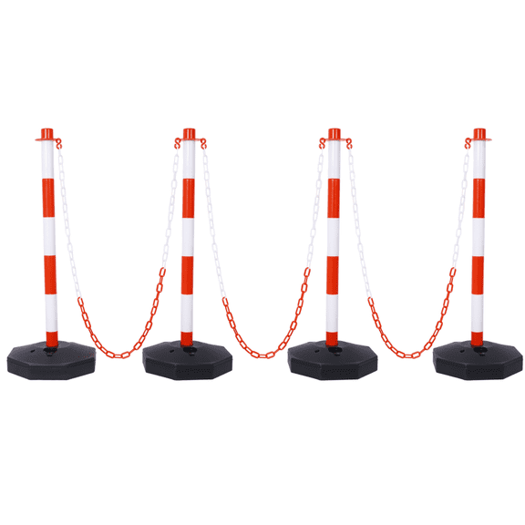 4 Traffic Cones 5Ft Chain Fillable Base Adjustable Safety Barriers Crowd Control