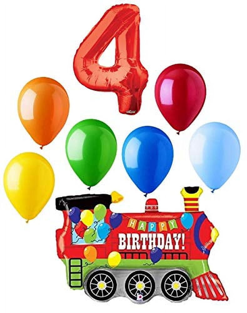 KALEDISCOPE, BETALLIC AND QUALATEX #4 Train Choo Choo 8 Piece Happy 4th Birthday Mylar and Latex Balloons Set