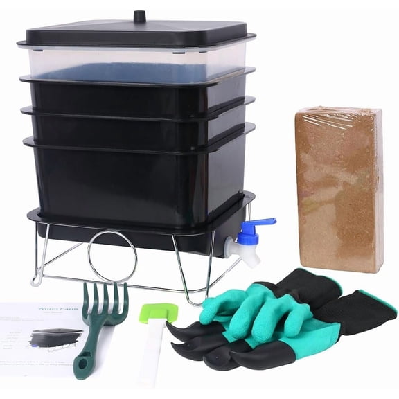 4-Tray Worm Compost Bin, Worm Farm Composting Bin Kit, Easy Setup Inclusive Worm Farm Kit for Recycling Food Waste