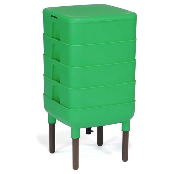 4 Tray Worm Compost Bin for Indoor Garden, Green Vermicomposter with Water Channel and 52 Migration Tunnels