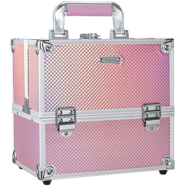 4 Trays Makeup Train Case Cosmetic Storage with Dividers Lockable Jewelry Makeup Box Organizer Pink, Joligrace