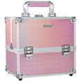 thumbnail image 1 of 4 Trays Makeup Train Case Cosmetic Storage with Dividers Lockable Jewelry Makeup Box Organizer Pink, 1 of 7