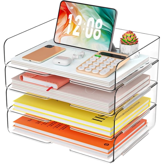 4 Trays Paper Organizer Letter Tray, Stackable Clear Paper Holder Sorter Office Organizer for Letter/A4, Office File Notes Etc