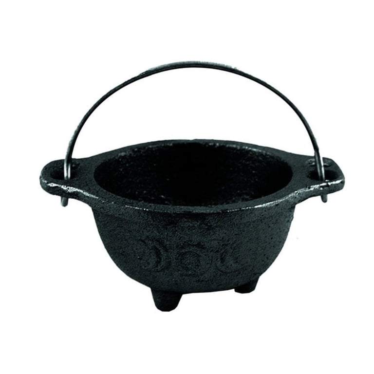 Cast Iron Triple Moon Cauldron - Small Incense Burner With Pentacle And 3 Legs, For Resin Or Granular Incense
