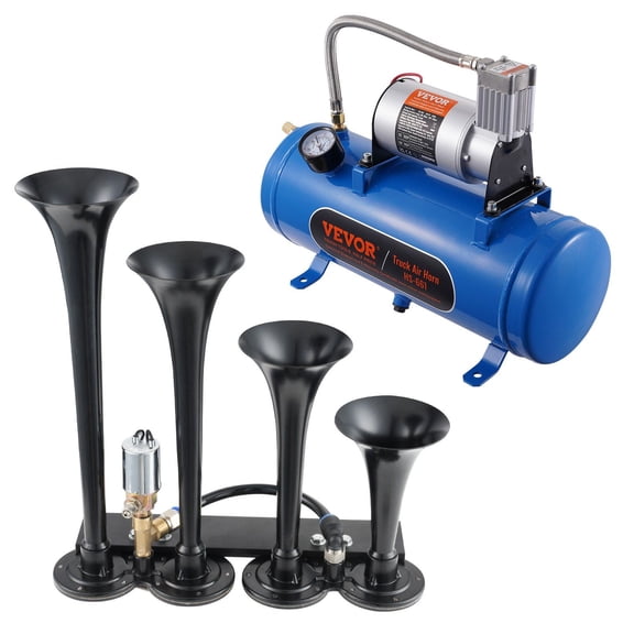 4 Trumpet 150dB Train Horn Kit 12V 120 psi Air Compressor 1.6 Gal 6 L Tank for Pickup Truck Car Van Boat