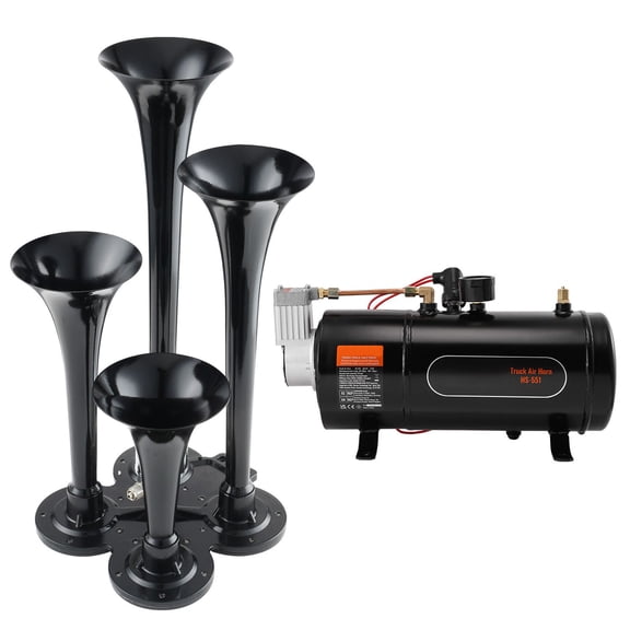 4-Trumpet Onboard Air Horn Kit 150dB, 120 PSI Compressor with 0.8 Gal/3L Tank & Gauge, 12V Complete System for Pickup, Semi, RV, UTV, Boat