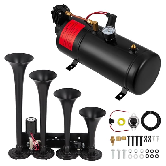 4 Trumpets Train Horns Kit, 150 DB Air Horn Kit with 0.8 Gallon Tank & 150 PSI Compressor for Trucks, Cars, Motorcycles, and More