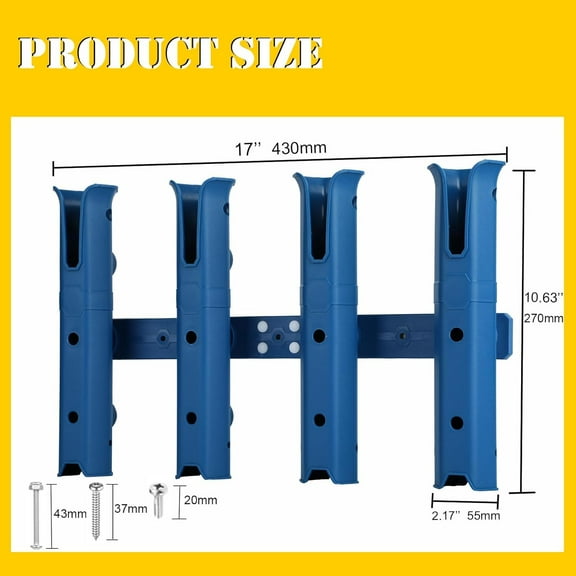 4-Tube Adjustable Fishing Rod Holder Bracket, Self-Adhesive Wall Mounted for Boat, Golf Cart, Trailer - Navy Blue