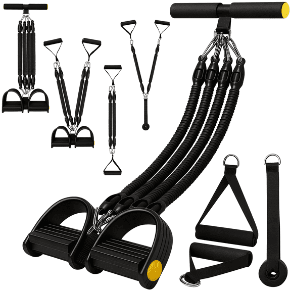 4-Tube Pedal Resistance Band, Sit-Up Pull Rope Tummy Trimmer, Abdomen Arm Leg Tension Rope, Portable Home Gym Yoga Stretching & Body Sculpting Tool