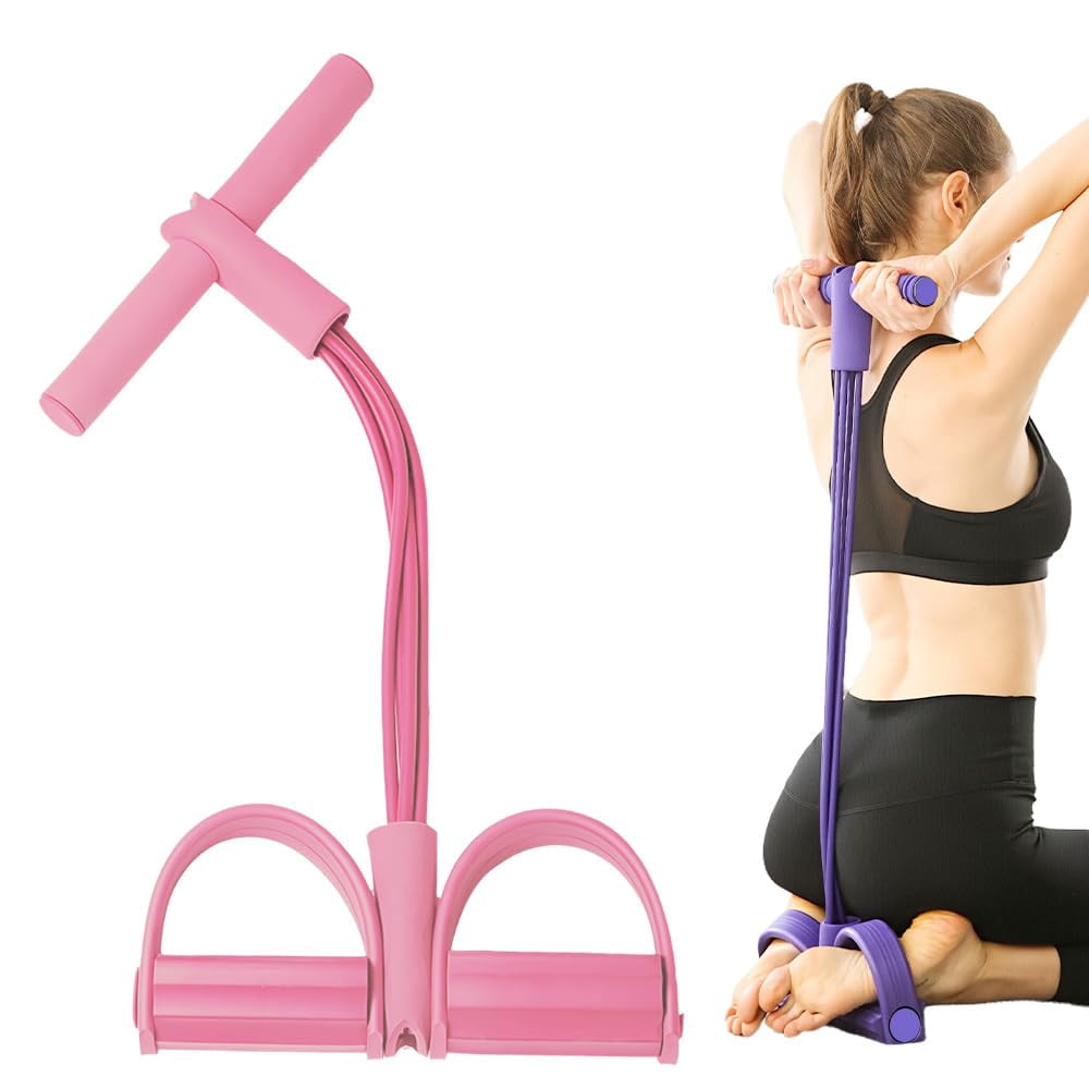 4-Tube Pedal Resistance Bands with Handles, Fitness Foot Pedal Ankle Puller for Home Workout and Exercise