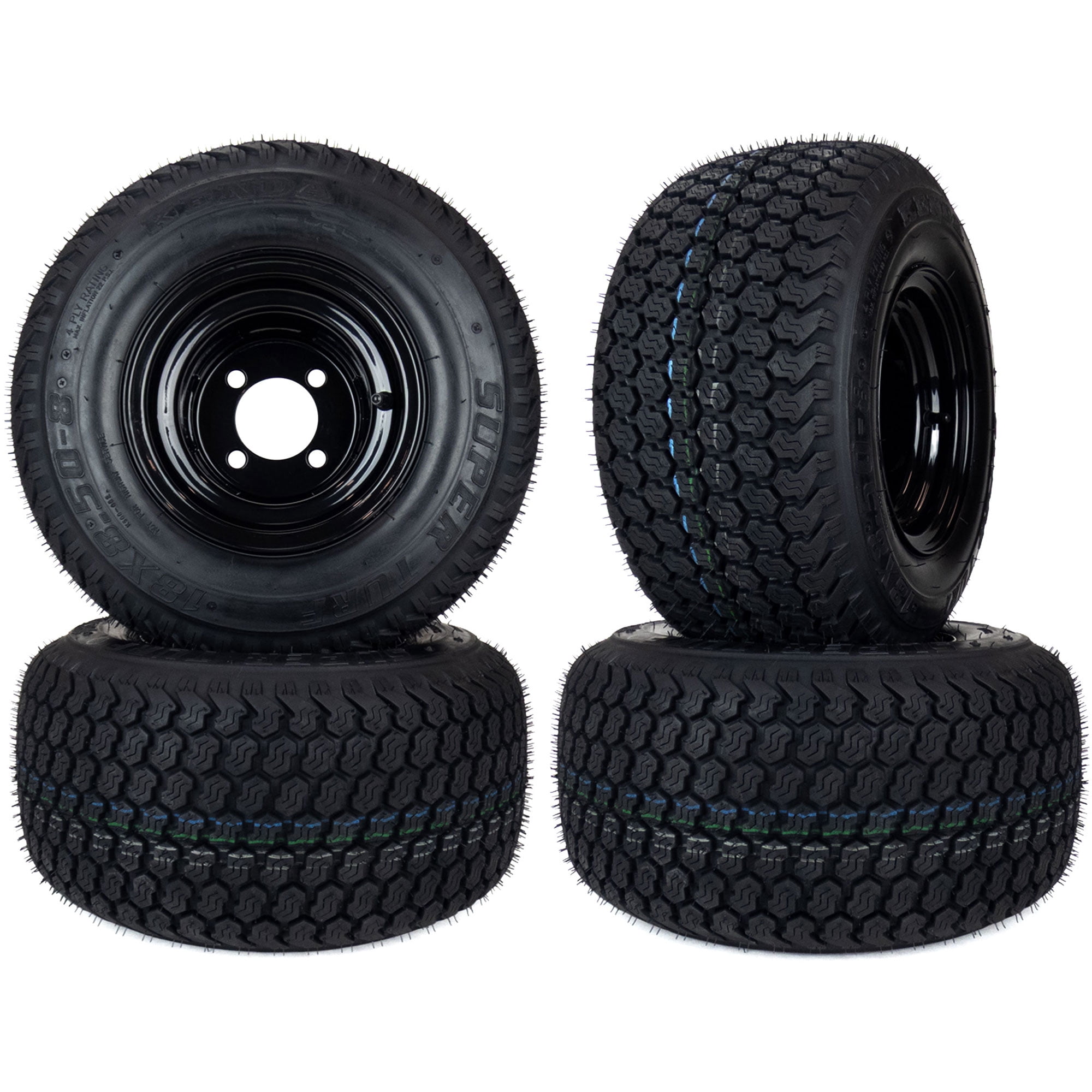 (4) Turf Tire Assemblies 18x8.50-8 Golf Cart ClubCar EZGO No Lift Required