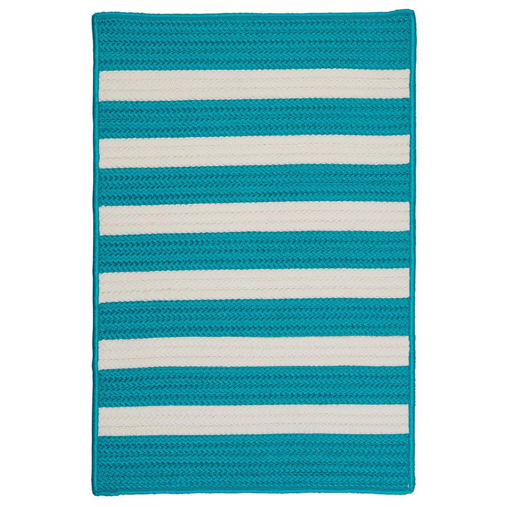 Turquoise Blue and White Square 4' Braided Reversible Rug