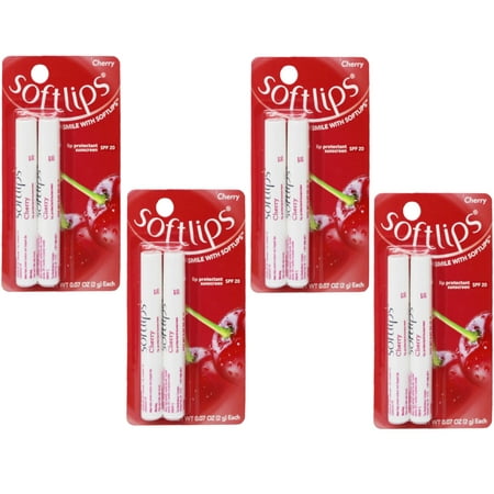4 Twin-Packs Softlips Lip Protectant Balm, Sunscreen SPF 20, Cherry