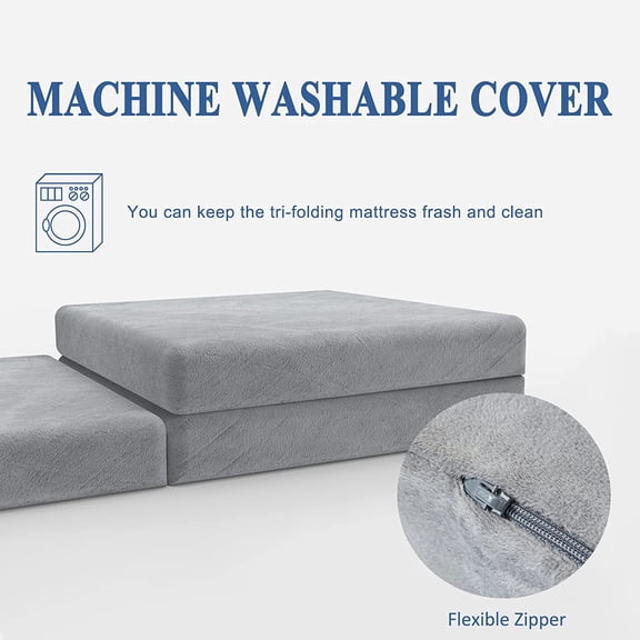 4" Twin XL Memory Foam Folding Mattress with Storage Bag - Foldable Trifold Floor Bed Topper, CertiPUR-US Certified Guest Sleeping Pad, Machine Washable Cover