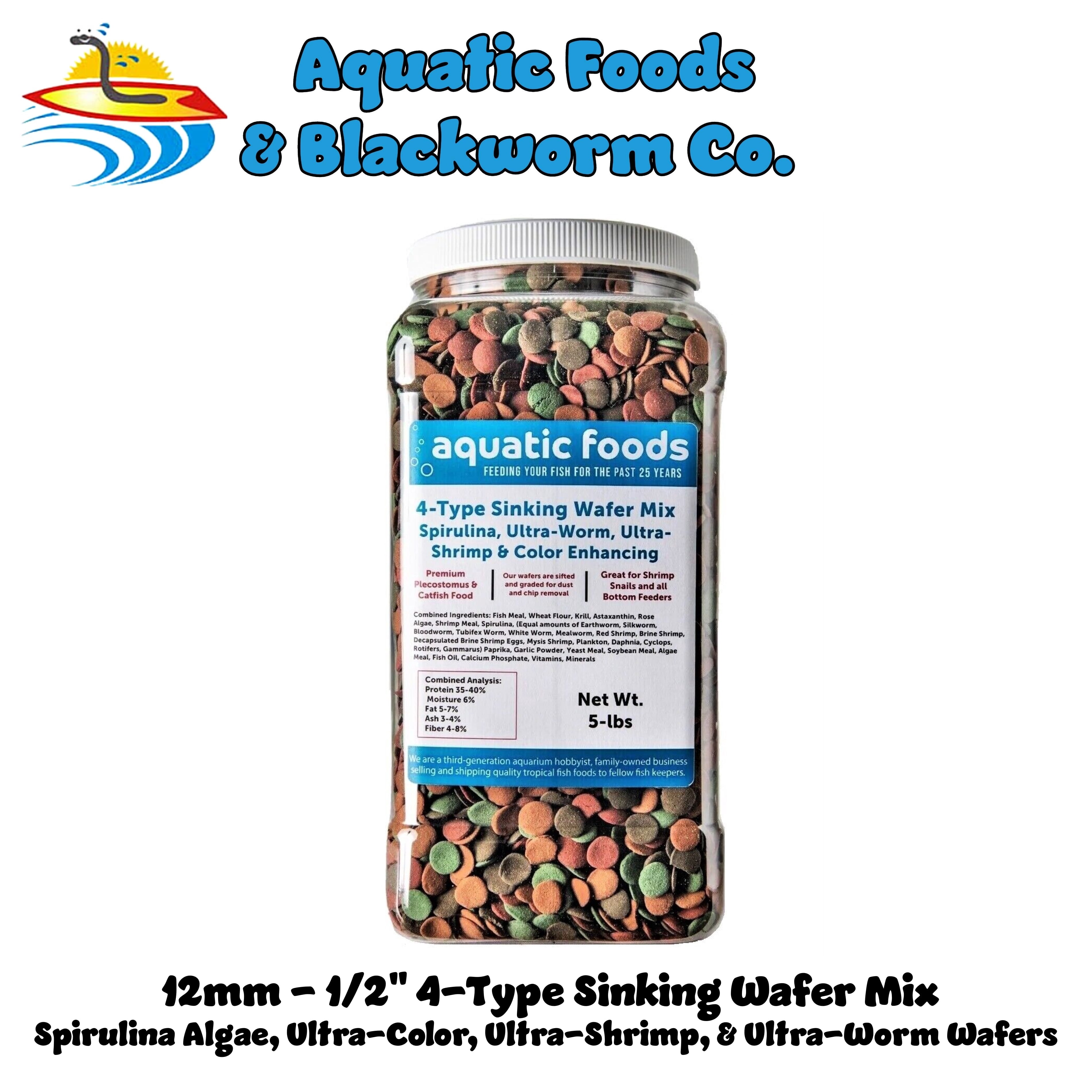 4-Type 1/2" Sinking Wafer Mix of Spirulina-Algae, Ultra-Worm, Ultra-Shrimp, Color Enhancing Wafers for Shrimp, Snails, Crabs, Crayfish, All Tropical Fish..5-lb Lg Jar