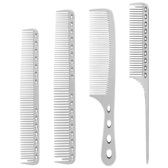4 Types Aluminum Hair Combs for Cutting Stainless Steel Hair Tail Metal Comb (silver)