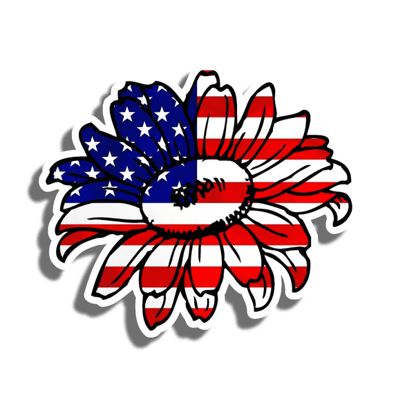 4" USA Flag Sunflower Vinyl Sticker Sun Flower Laptop Car Vehicle Window V01