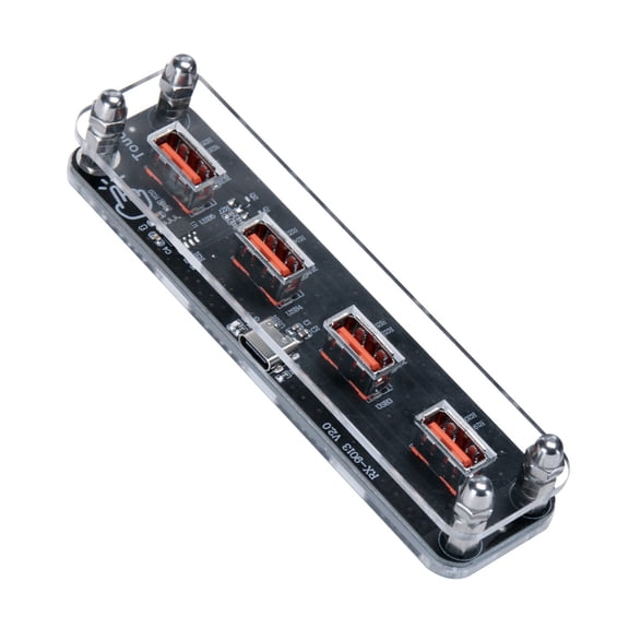 4 USB Port Power Hub Featuring Clear Acrylic Base Portable USB Device Suitable for Efficient Multiple Device Charging