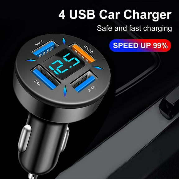 4 USB Port QC3.0 Super Fast Car Charger With Voltage Wisplay For Phone Universal