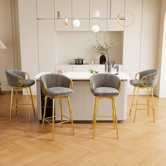 4 Velvet Swivel Bar Chairs with Soft Padding / High-Quality for Long-Term Use