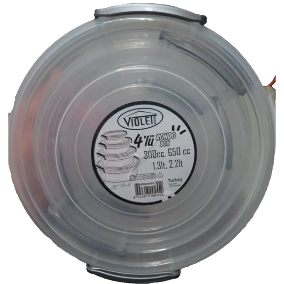 4 Violet House Round Deli Food/Soup Storage Containers Clear Plastic #Kod-0455