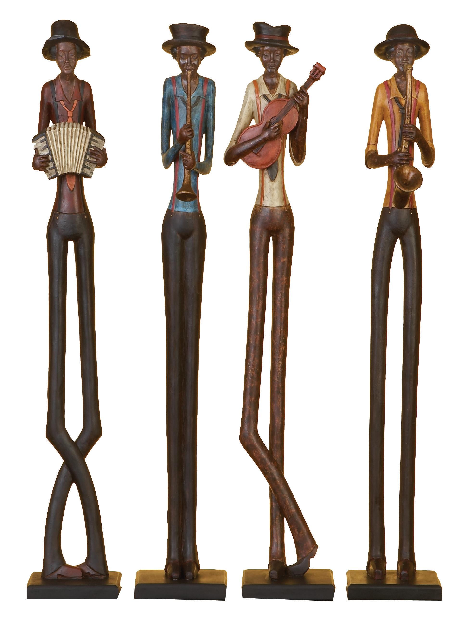 Eclectic Long-Legged Jazz Band Musician Glass Sculptures, 24" Set of 4