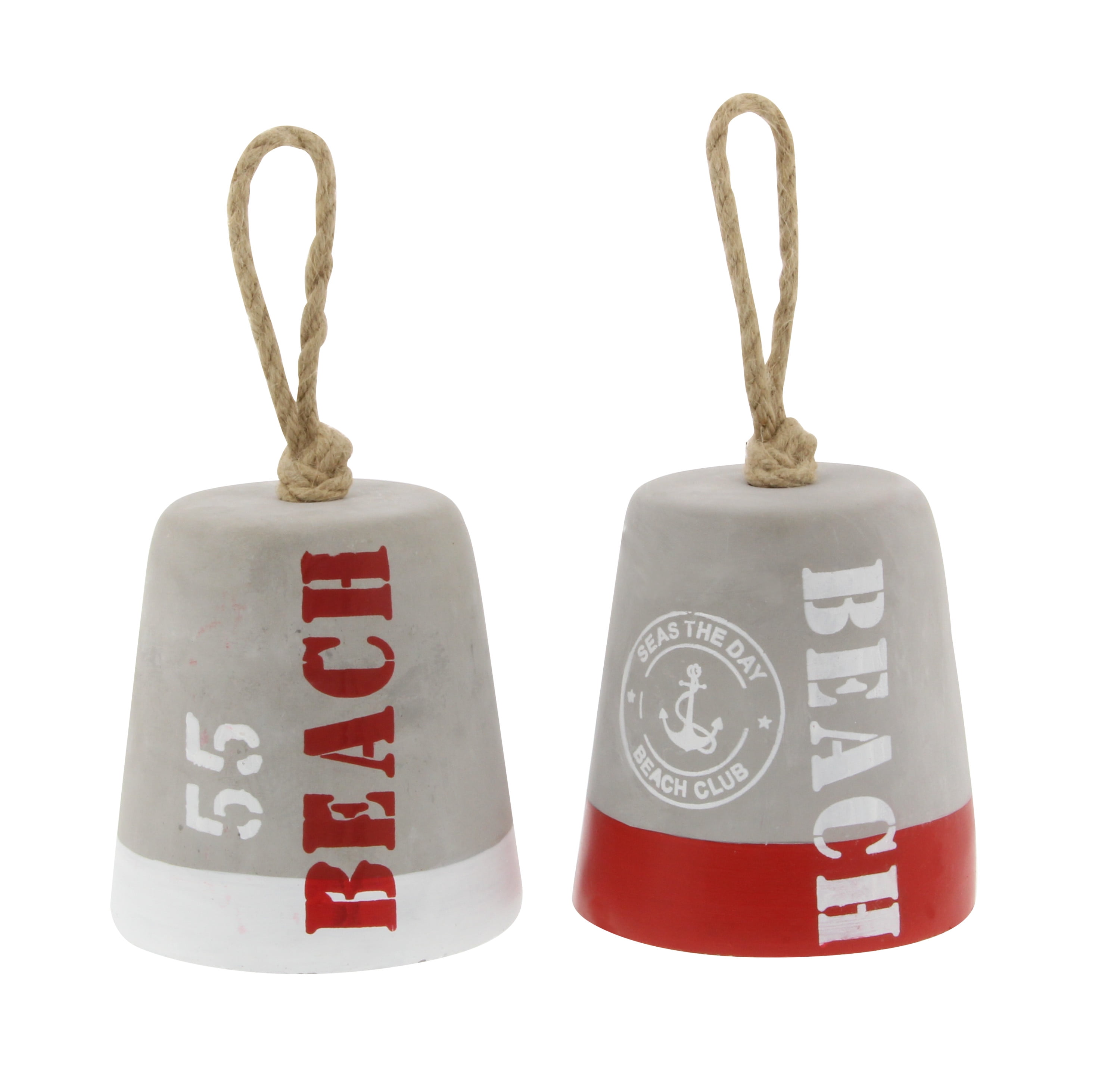 Gray Cement Coastal Buoy Door Stopper with Rope Accents, Set of 2