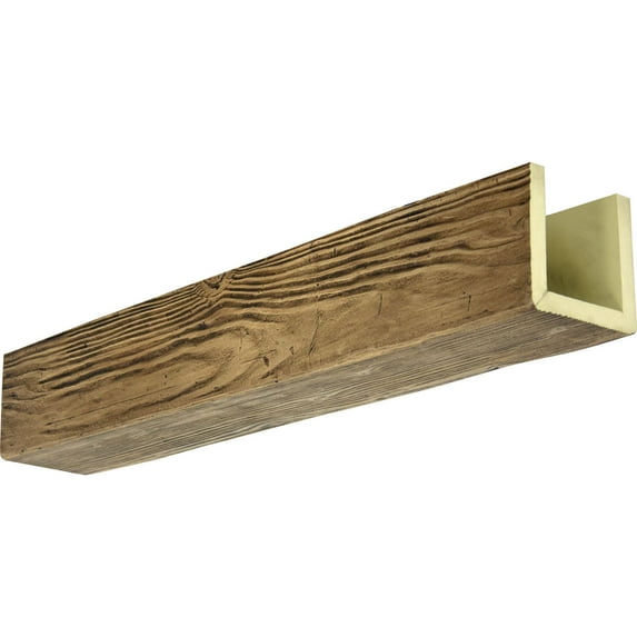 4"W x 10"H x 10'L 3-Sided (U-beam) Sandblasted Endurathane Faux Wood Ceiling Beam, Premium Aged