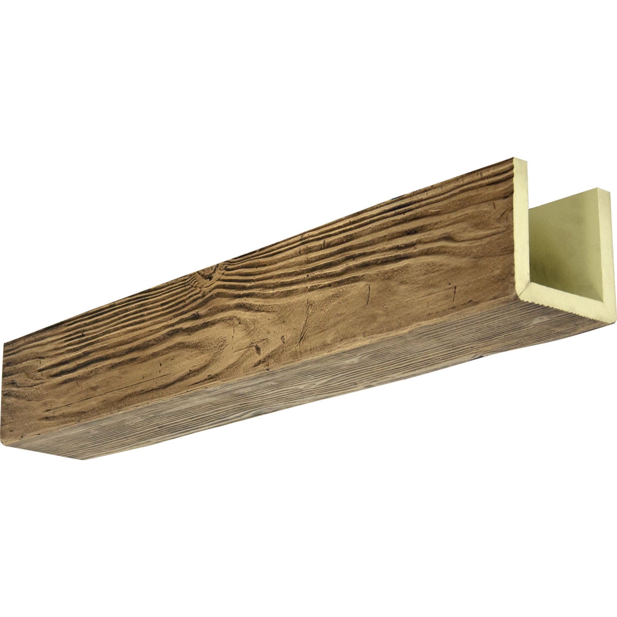 4"W x 10"H x 22'L 3-Sided (U-beam) Sandblasted Endurathane Faux Wood Ceiling Beam, Premium Aged