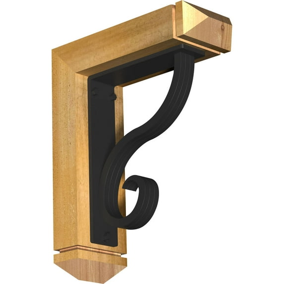 4"W x 11 1/2"D x 14"H Ashford Arts & Crafts Ironcrest Rough Sawn Bracket, Western Red Cedar (2"W x 7 1/2"D x 10"H Iron Bracket)