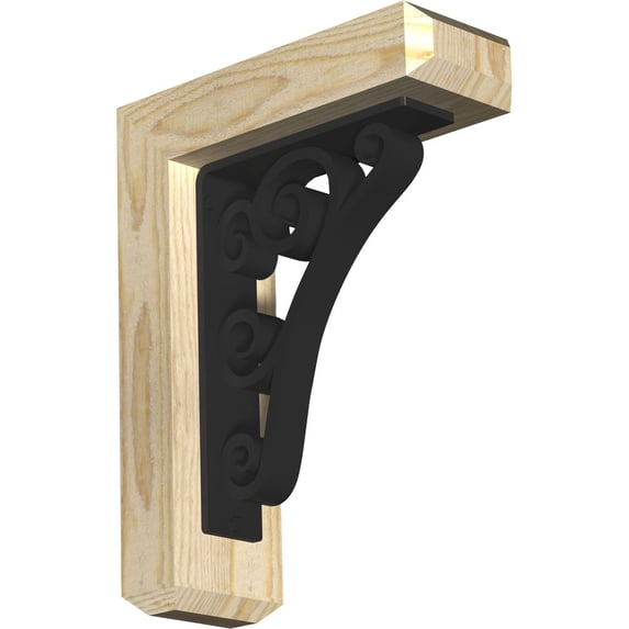 4"W x 11 1/2"D x 14"H Tristan Craftsman Ironcrest Rough Sawn Bracket, Douglas Fir (2"W x 7 1/2"D x 10"H Iron Bracket)