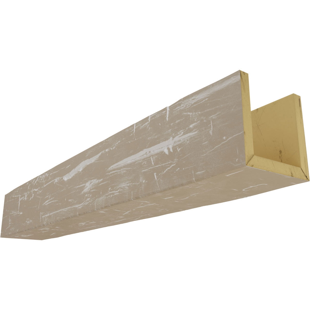 4"W x 12"H x 16'L 3-Sided (U-beam) Hand Hewn Endurathane Faux Wood Ceiling Beam, White Washed