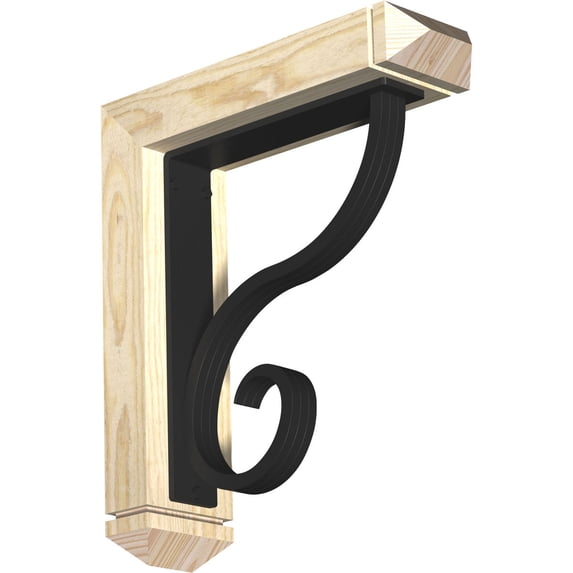 4"W x 14"D x 16"H Ashford Arts & Crafts Ironcrest Rough Sawn Bracket, Douglas Fir (2"W x 10"D x 12"H Iron Bracket)
