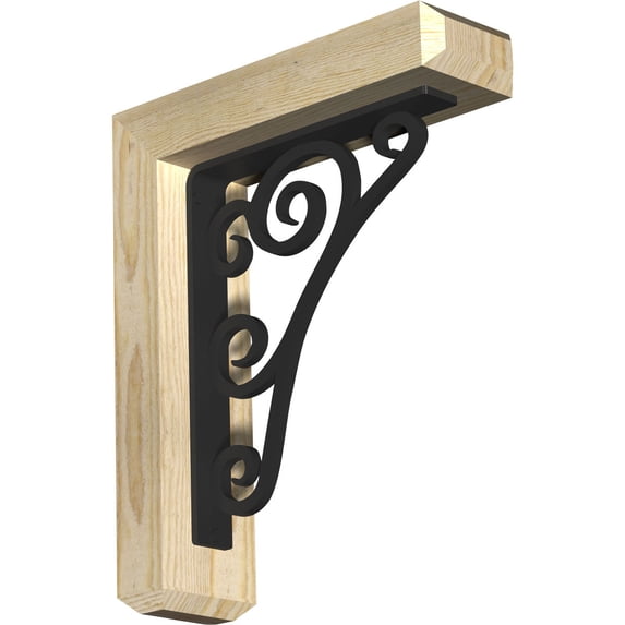 4"W x 14"D x 16"H Tristan Craftsman Ironcrest Rough Sawn Bracket, Douglas Fir (1 1/2"W x 10"D x 12"H Iron Bracket)