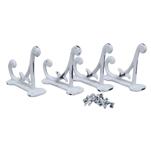 4 WHITE RUSTIC COAT HOOKS ANTIQUE STYLE CAST IRON 4.5" WALL DOUBLE RESTORATION