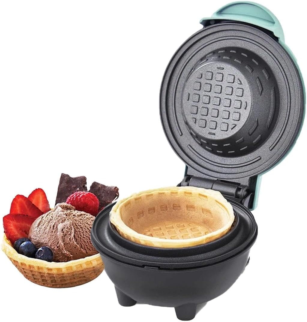 4" Waffle Bowl Maker with Non-Stick Plates, Fast Heating Mini Waffle Cone Maker for Homemade Ice Cream Cups, Compact Housewares Appliance for Dorms, RVs, Camping & Small Kitchens
