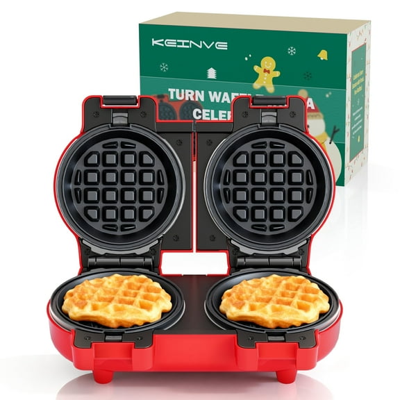 4" Waffle Maker with Removable Plates, 2-in-1 Nonstick Waffle Maker, Independent Dual Heating, Compact Design for Festive Family Breakfasts (228AK)
