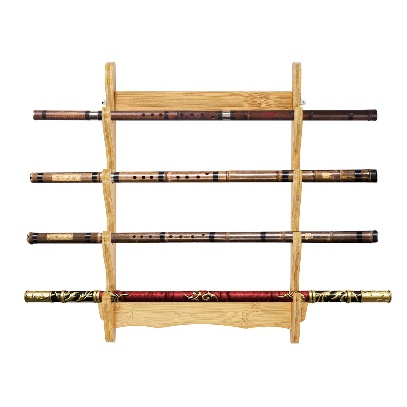 4 Wall Mount Wooden Rack Natural Wood Finish  Storage Shelf Holder