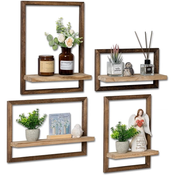 4-  Wall Shelves for Bedroom  - Rustic Floating Shelf Decorative Storage Shelving Wall Mounted Decor with Frame for Living Room